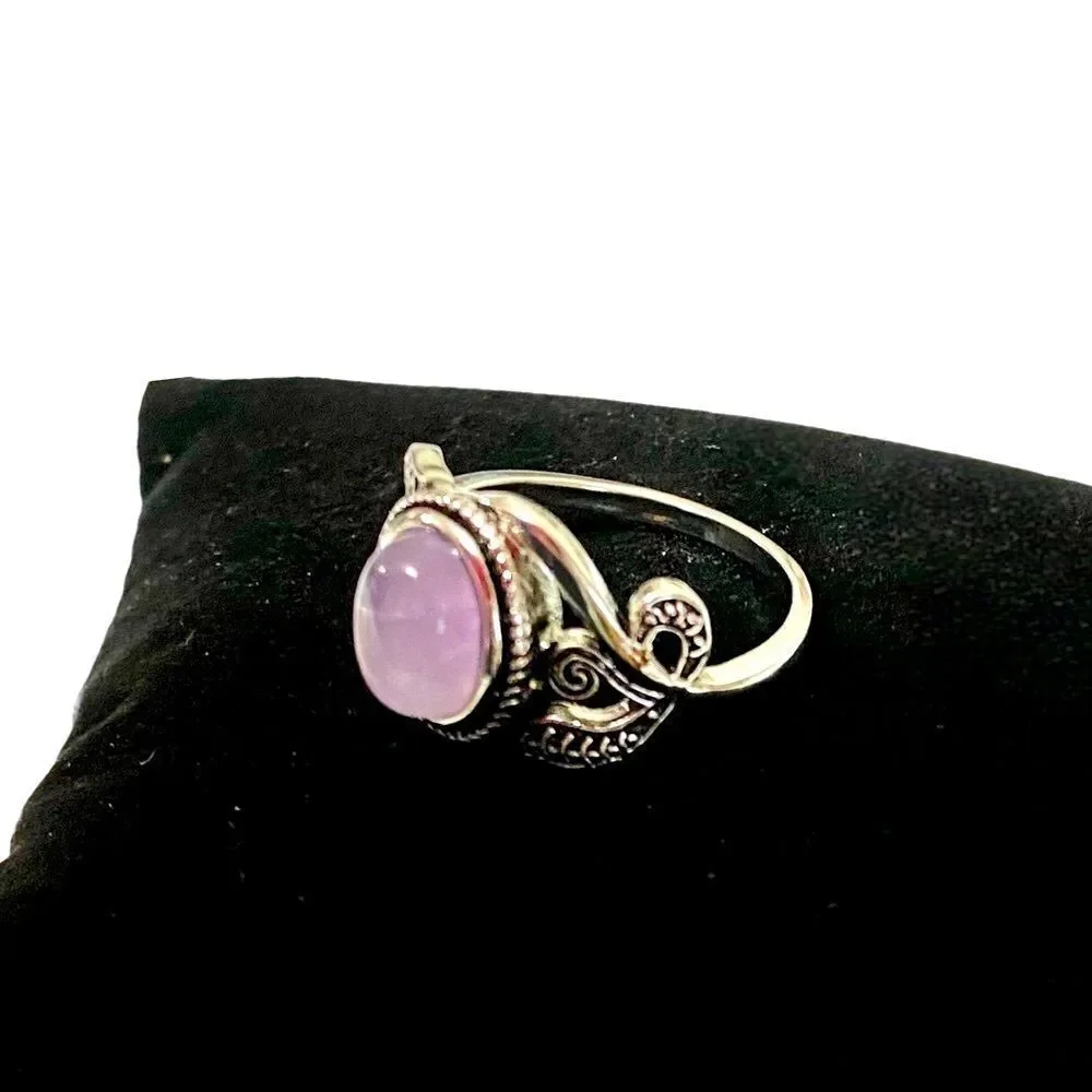 Sterling Silver Antique Floral Braided Purple Quartz Ring - NEW